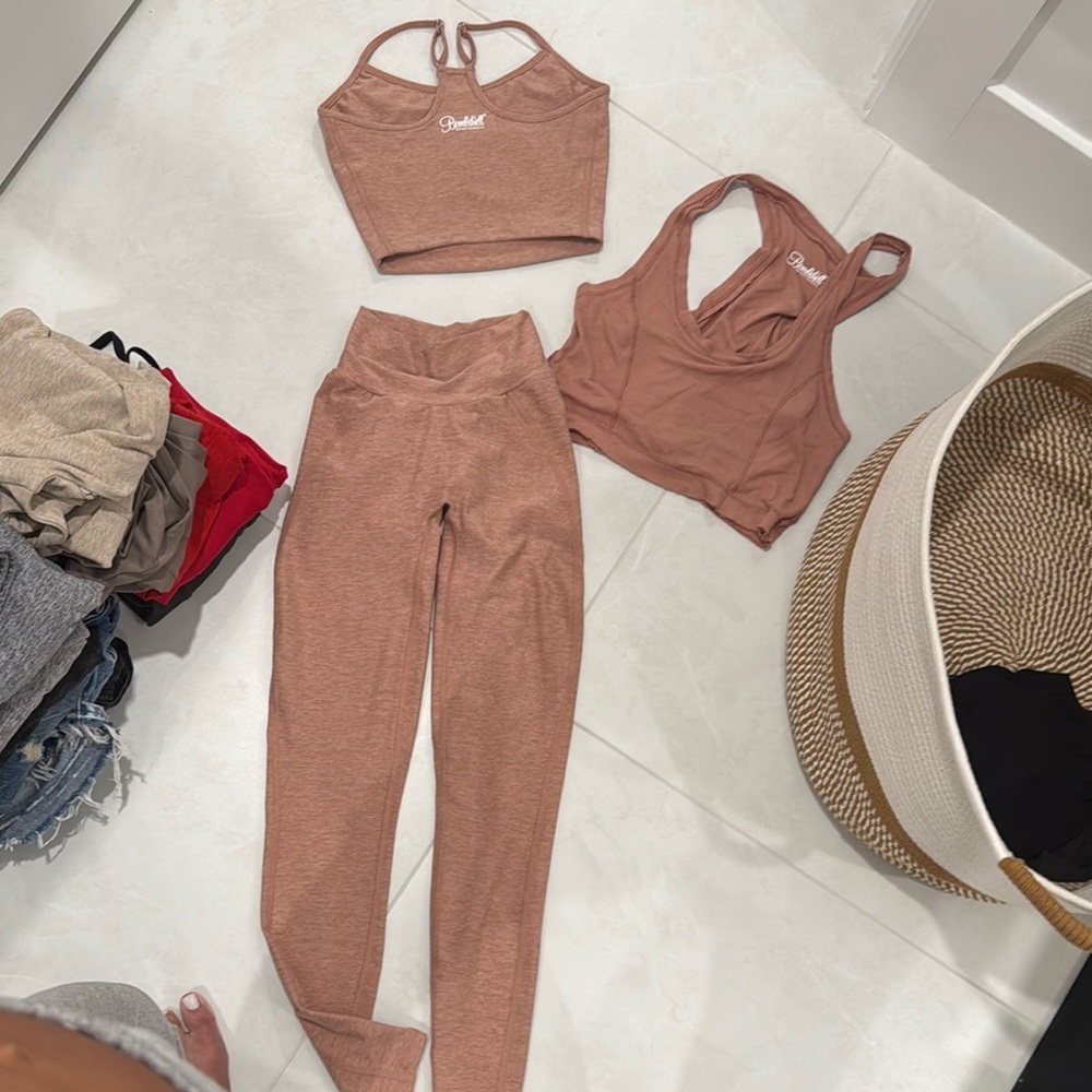 Women's Tan Pants & sport bra and shirt Set